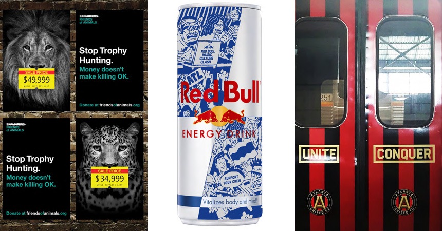 Some of Chemistry's work for Friends of Animals, Red Bull Music Culture Clash and Atlanta United.